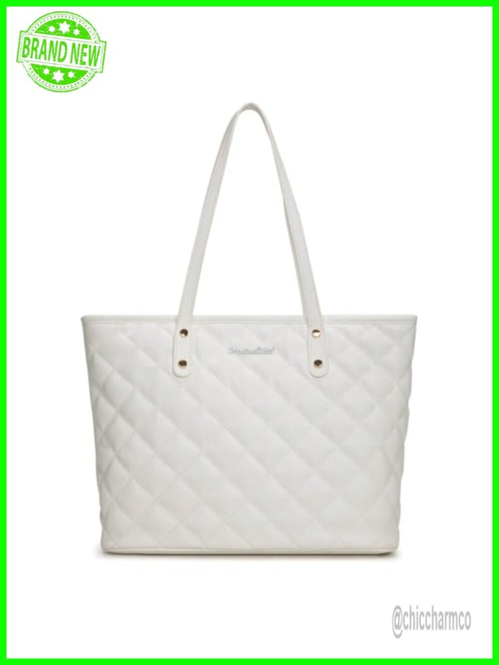 Quilted Tote Bag Vegan Leather Top Zip Shoulder Bag Travel Purse